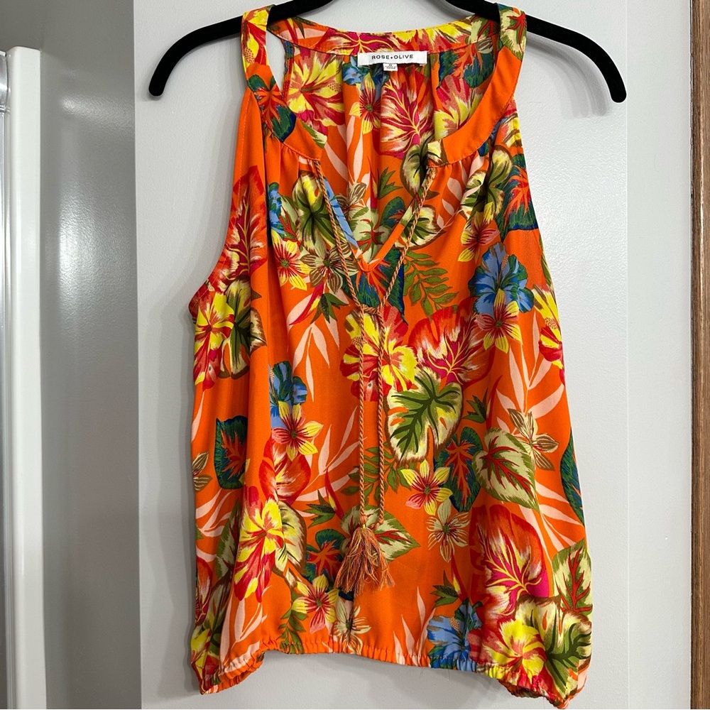 Rose+Olive - Orange Floral Sleeveless Top - Size M